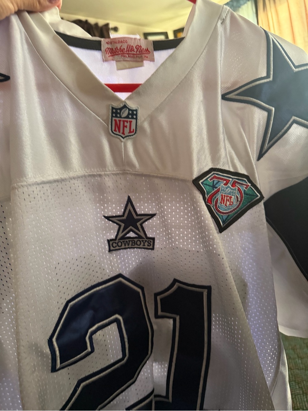 Mitchell & Ness Kids Dallas Cowboys White Navy #21 Jersey